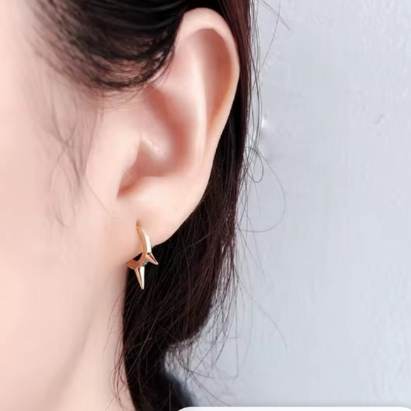 Kate Spade Inspired Solid Silver 18K Gold Plated Spike Hoop Earrings - Picture 3 of 6
